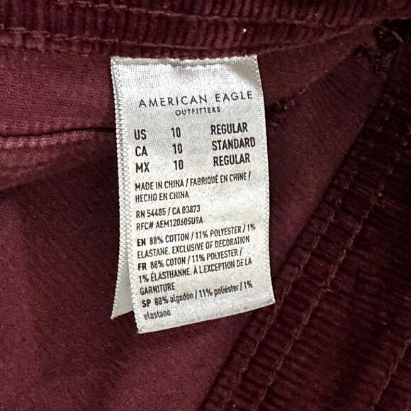 American Eagle Jegging Womens Burgundy Corduroy Hi Rise Button Fly sz 10 (32X28) - Picture 11 of 13